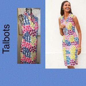 TALBOTS "VINTAGE FLORAL RUFFLE NECK" SHIFT DRESS~COLORFUL EYELET~SLEEVELESS~2P